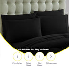 Sweet Home Collection 5 Piece Comforter Set Bag Solid Color All Season Soft Down Alternative Blanket & Luxurious Microfiber Bed Sheets, Black, Twin XL (Pack of 4)