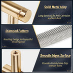Knurled Cabinet Pulls 12 Pack, 4 Inch Long Cabinet Handles Metal Door Pulls, Kitchen Drawer Pull Knurled Dresser Handles - 3" Hole to Hole, Grey & Gold