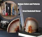 AMOYSTONE Agate Geode Bookends Decorative Crystal Stone Book Ends Heavy Duty Home Office Decor Nature Brown with Rubber Bumpers(1 Pair, 6-8 LBS)