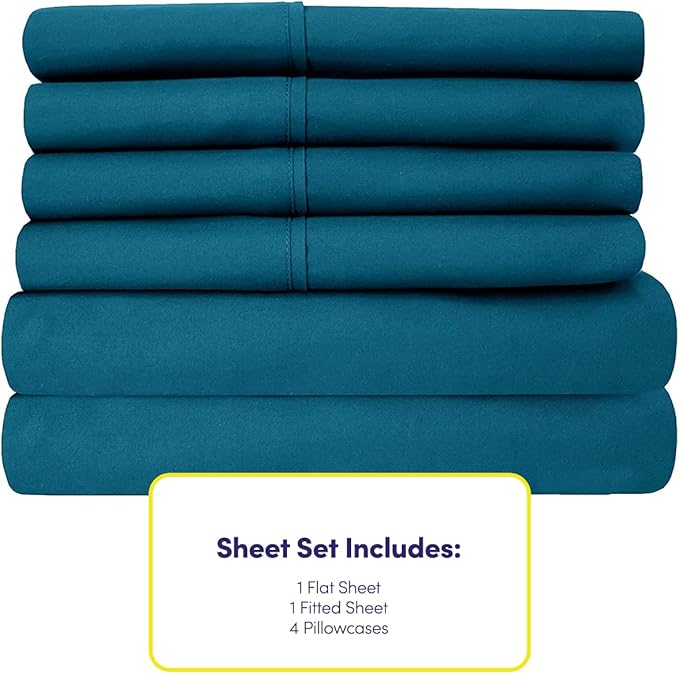 Queen Sheets Teal - 6 Piece 1500 Supreme Collection Fine Brushed Microfiber Deep Pocket Queen Sheet Set Bedding - 2 Extra Pillow Cases, Great Value, Queen, Teal