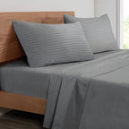 Mejoroom Striped Grey-01 1800 Thread Count Queen Sheet Set - Hypoallergenic, Deep Pocket, Breathable, Wrinkle & Stain Resistant - 4 Piece