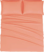 Mejoroom King Size Bed Sheet Set - Hotel Luxury 1800 Bedding Sheets & Pillowcases - 16" Deep Pocket Fitted Sheet, Soft, Breathable, Wrinkle & Fade Resistant - 4 Piece(King, Coral)