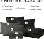 Monbix Full Comforter Set - 7 Pieces Black Bed in a Bag Full Size Bedding Sets with Comforters, All Seasons Down Alternative Comforter with Sheets,Pillowcases & Shams