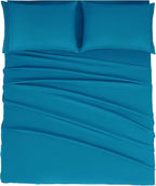 Mejoroom King Size Bed Sheet Set - Hotel Luxury 1800 Bedding Sheets & Pillowcases - 16" Deep Pocket Fitted Sheet, Soft, Breathable, Wrinkle & Fade Resistant - 4 Piece(King,Peacock Blue)