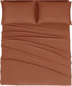 Mejoroom Full Size Sheet Sets - 16 Inch Deep Pocket Sheets & Pillowcase Sets - 1800 Collection Microfiber Bed Sheet Set - Extra Soft, Fade & Wrinkle Resistant - 4 Piece (Full, Terracotta)
