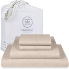 Threadmill California King Size Sheets | 800 Thread Count Jacquard Celine Light Beige | 4 Piece Striped Bed Sheets | Extra Long Staple Cotton sheets | Luxury Damask Sheets with Elasticized Deep Pocket