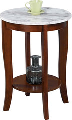 Convenience Concepts American Heritage Round End Table, White Faux Marble / Espresso