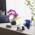 LESING Artificial Potted Orchid Flower for Table Centerpieces,Real Touch Fake Orchid Flowers in Vase for Home Decoration (Style 1,Black Vase)
