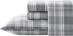 Laura Ashley - Flannel Sheets Queen Size, Anti-Pilling & Wrinkle Resistant Cotton, Touchably Soft for All-Season Comfort - Bed Sheets with Matching Pillowcases & Fitted Sheet (Mulholland Plaid Grey)