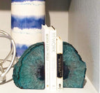 AMOYSTONE Large Agate Geode Bookends Heavy Duty Stone Book Ends Decorative Bookend Holder Home Office Decor with Rubber Bumpers Teal 1 Pair 4-6 LBS