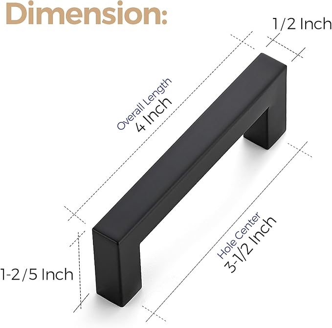 Ravinte 20 Pack 3-1/2 Inch Kitchen Square Cabinet Handles Matte Black Pulls Black Drawer Pulls Kitchen Cabinet Hardware Handles