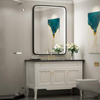 32X24 Inch LED Bathroom Mirror with Light, Black Metal Frame Mirror, Wall Mounted Lighted Vanity Mirrors for Wall, Anti Fog Dimmable Led Mirror for Makeup
