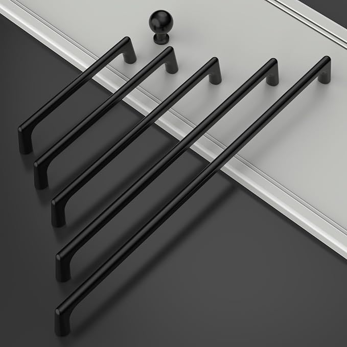 Amerdeco 10 Pack Matte Black Cabinet Pulls 5 Inch(128MM) Hole Centers Kitchen Cabinet Handles Hardware Kitchen Handles for Cabinets Cupboard Handles Drawer Pulls ZH0041