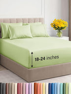 Extra Deep Cal King Sheet Set - 6 Piece Breathable and Cooling Sheets - Hotel Luxury Bed Sheets Set - Easy Fit - Soft, Wrinkle Free and Comfy Sheets Set - Light Sage Sheet Set with Extra Deep Pockets