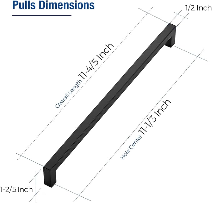 JOY DECOR Cabinet Handles, Black Cabinet Pulls, 2 Pack Kitchen Closet Handles 11-1/3 Inch, Square Drawer Pulls Stainless Steel Drawer Hardware, 288mm Hole Centers