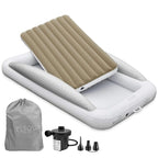 ELTOW Inflatable Toddler Travel Bed with Safety Bumpers, Portable Kids Air Mattress for Travel, Complete Toddler Air Mattress Set with High-Speed Pump & Carry Bag - Gray Chevron