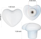 Ceramic Drawer Knobs Heart Shape Cabinet Dresser Pulls Handles with 3 Sized Screws, Kitchen Furniture Knobs for Closet Cupboard Wardrobe (White, 10 Pack)
