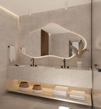 Asymmetrical Bathroom LED Mirror, Modern Irregular Shape Wall Mirror with LED Lights, Frameless Aesthetic Backlit LED Illimunated Vanity Mirror (20" x 10" inc)