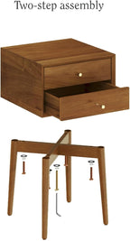 Nathan James Harper Modern Nightstand Side Accent or End Table with Storage Drawer, Set of 2, Oak Brown