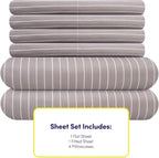 Queen Sheets Pinstripe Gray - 6 Piece 1500 Supreme Collection Fine Brushed Microfiber Deep Pocket Queen Sheet Set Bedding - 2 Extra Pillow Cases, Great Value, Queen, Pinstripe Gray