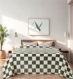 Checkered Throw Blanket, 50x60 Inches Travel Size Sage Green Microfiber Soft Cozy Fluffy Warm Hand Made Throw Blankets for Couch, Sofa, Chair, Bed, Camping, Picnic,Sage Green