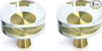 JEREVER 2 Pack Glass Crystal Knobs Brass Drawer Pull Cabinet Handle Gold Furniture Hardware for Dresser Kitchen (Round)