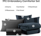 MaiRêve Embroidery King Size Comforter Set Blue Grey, Boho Farmhouse Western Bedding Set 7 Pieces, All Season Bed in A Bag Comforter Set with Sheets, Pillowcases & Shams