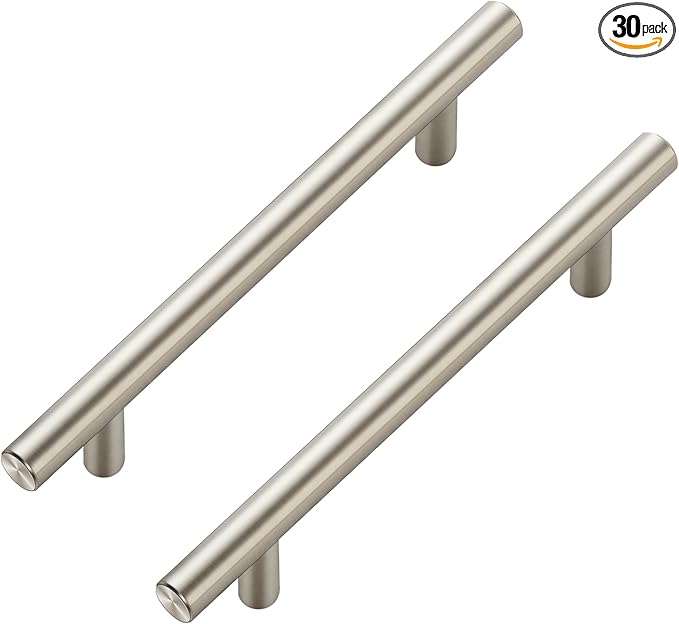 JOY DECOR 30 Pack Cabinet Handles, Brushed Nickel Cabinet Pulls, 5 in Hole Center Kitchen Cabinet Handles, Stainless Steel T Bar Handles for Dresser Drawers