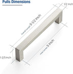 JOY DECOR 12 Pack Cabinet Handles, Brushed Nickel Cabinet Pulls, 5 Inch Kitchen Closet Handles Square Drawer Pulls Stainless Steel Drawer Hardware, 128mm Hole Centers