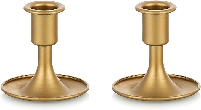 Candlestick Holders Taper Candle Holders, Romadedi Gold Candle Stick Candle Holder for Table Centerpiece, Wedding Reception, Festive Christmas Mantel Decoration or Home Decor, Set of 2