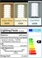 E12 LED Corn Light Bulbs, 12W Equivalent 100W, 1200 Lumen 6000K Cool Daylight White, Non-Dimmable Candelabra Base Chandelier Lights, Pack of 3