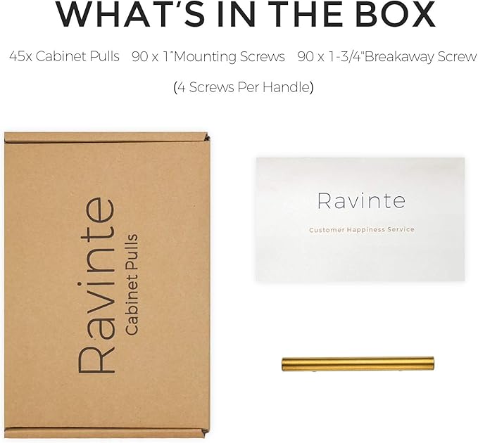Ravinte 45 Pack 5 Inch Cabinet Pulls Brushed Brass Stainless Steel Kitchen Drawer Pulls Cabinet Handles 5”Length, 3” Hole Center