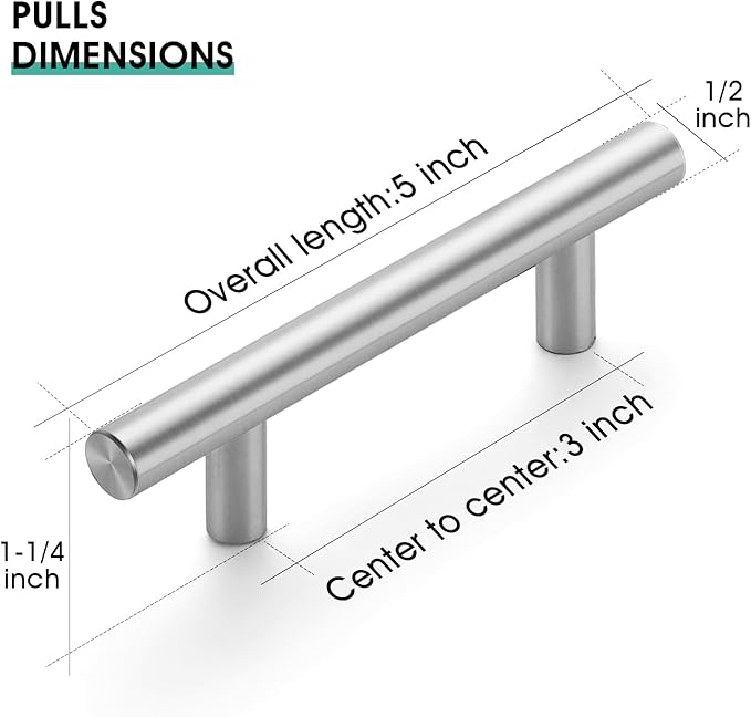 JOY DECOR 15 Pack 5 Inch Cabinet Pulls Kitchen Cabinet Handles with 3 Inch Hole Center Brushed Nickel Cabinet Hardware Stainless Steel Kitchen Drawer Pulls for Cabinets Cupboard, 76mm Hole Centers