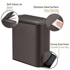 TIPGO Slim Bathroom Trash Can with Lid Soft Close, Step Pedal, 6 Liter / 1.6 Gallon Stainless Steel Trash Bin, Small Garbage Cans for Bedroom, Office, Kitchen (Brown)