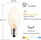 25 Pack Clear Christmas Light Bulbs, E12 Candelabra Base, 5 Watt for String Lights, Replacement C7 Incandescent Bulbs