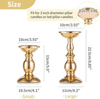 2 Pcs Gold Pillar Candle Holders, Gold Candlestick Most Ideal for 3" Pillar Candles, Gifts for Wedding, Party, Home, Spa, Reiki, Votive Candle (S + L)