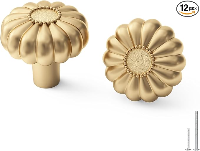 goldenwarm 12 Pack Gold Dresser Knobs for Drawer Knob for Cabinet Pulls Hardware Handle Brushed Brass Vintage Luxury Pull