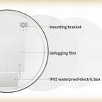 30" Round LED Bathroom Mirror, Wall Mounted Backlit Vanity Mirror with 45° Beveled Frame Lighted Mirror for Bedroom, Fog Free 3-Color Dimmable Lights Memory Function, Black