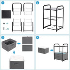 Dresser for Bedroom with 2 Drawers, Wide Chest of Drawers, Fabric Dresser, Storage Organizer Unit with Fabric Bins for Closet, Living Room, Hallway, Nursery, Dark Grey