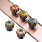 5 Pack Vintage Ceramic Pumpkin Cabinet Knobs, Kitchen Cabinet Drawers Dresser Cupboard Pull Handles Door Pulls with 5 Kinds of Screws (Leopard Print -White)