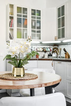 Oairse White Orchids Artificial Flowers in Gold Pot Faux Phaleanopsis Orchid Bonsia Fake Orchid Centerpiece for Dining Room