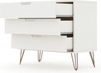 Manhattan Comfort Rockefeller 3 Drawer Dresser for Bedroom Storage, Nursery, Closet, Living Room, Entryway, TV Stand for Screens up to 32 Inches, Anti-Tip Kit Included, Set of 2, White