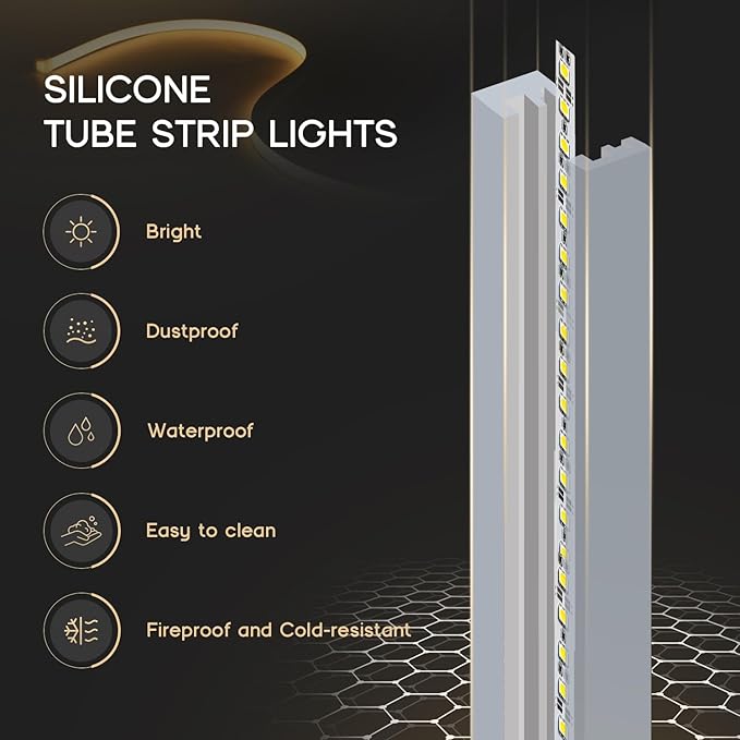 LED Strip Lights Daylight White 6000K,32.8ft 110-120V Neon Rope Lights,Flexible Silicone Outdoor Waterproof Neon Strip Lights for Bedroom,Mirror,Kitchen Cabinet, Living Room,Halloween Decor