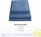 Twin XL Sheets - Breathable Luxury Sheets with Full Elastic & Secure Corner Straps Built In - 1800 Supreme Collection Extra Soft Deep Pocket Bedding Set, Sheet Set, Twin XL, Denim