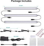 3 Pcs 12 Inch LED Under Cabinet Lighting, Black Shell Under Counter Lighting 6000K Cool White, Dimmable Closet Light, Plug and Play, LED Light Bars for Kitchen Cabinet, Cupboard, Closet, Desk