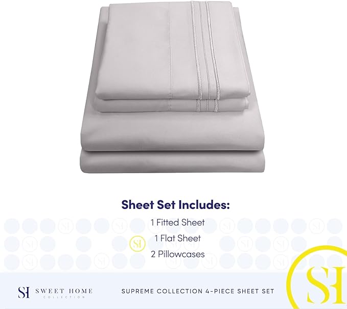 California King Sheet Sets - Breathable Luxury Sheets with Full Elastic & Secure Corner Straps Built In - 1800 Supreme Collection Cal King Deep Pocket Bedding Set, Sheet Set, California King, Silver