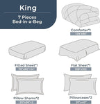 HEVUMYI King Comforter Set - 7-Piece All Season Bed in a Bag King, Ultra Soft Bedding Set with Comforter, Flat Sheet, Fitted Sheet, Pillowcases, Pillow Shams, Purple & Light Grey