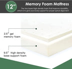 PayLessHere 12 Inch Cooling-Gel Memory Foam Mattress Queen, Medium Firm, CertiPUR-US Certified, White
