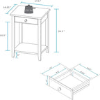 Casual Home Owl Night Stand with USB Port Charging Station and Drawer, 17.5" W x 14.25" D x 24.5" H, Walnut Black