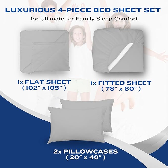 DREAMCARE Twin XL Sheet Sets - Cooling Bed Sheets - 4pcs Set - up to 15" Deep Pocket Twin XL Sheets - XL Twin Sheet Set – Soft & Long Lasting 100% Fine Brushed Polyester with Side Pocket - Light Gray